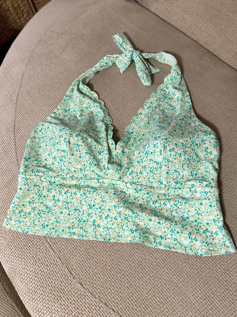 Lands' End Mint Green Floral Halter Swim Top